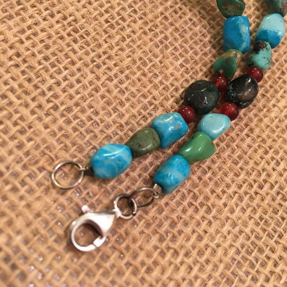 Turquoise Stone Necklace Sterling Clasp 18.5" - Picture 8 of 13